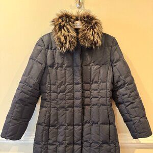 1 Madison Long Puffer Coat Black Fox Fur Removable Collar Quilted Jacket Small S